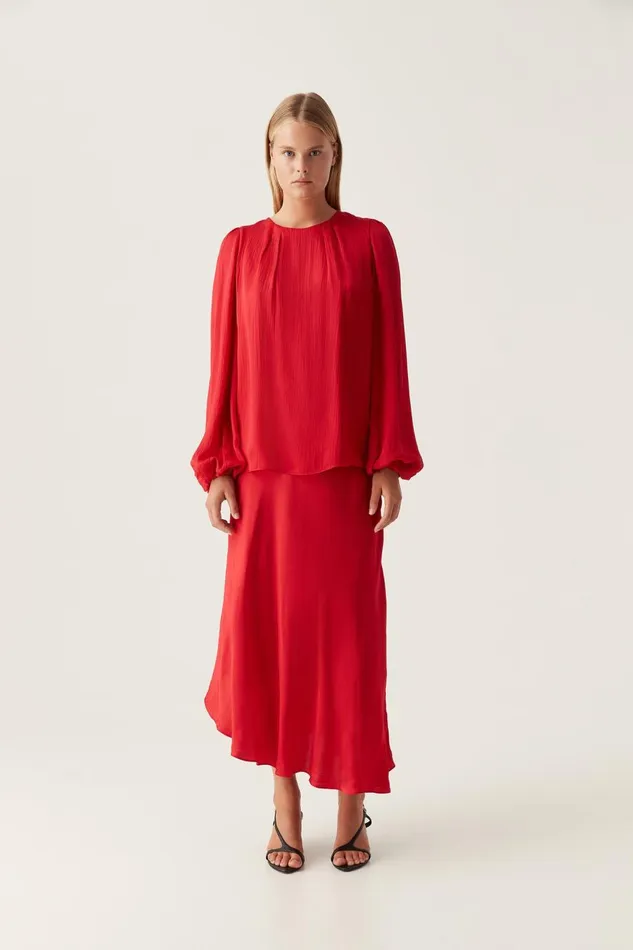 Aje Skirts Valeria Asymmetric Midi Skirt Scarlet Red 8211 Women
