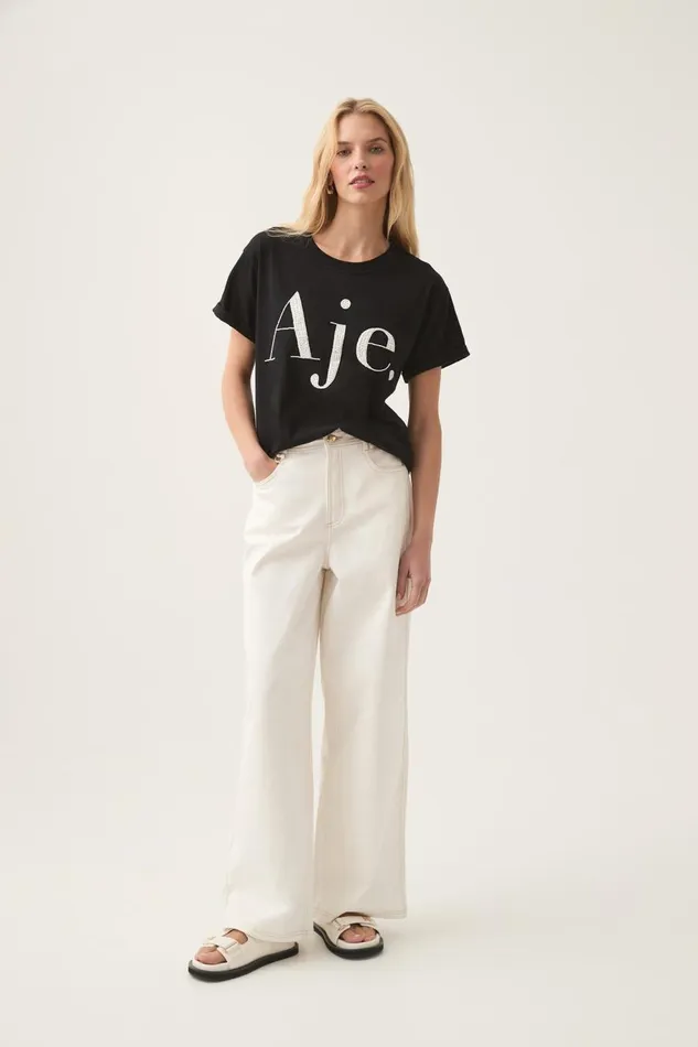 Aje Tees Beyond Embellished Logo Tee Blackwhite Logo 8211 Women