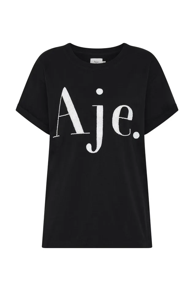 Aje Tees Beyond Embellished Logo Tee Blackwhite Logo 8211 Women