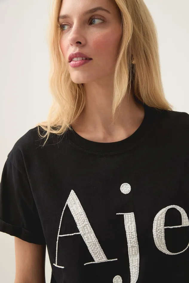 Aje Tees Beyond Embellished Logo Tee Blackwhite Logo 8211 Women