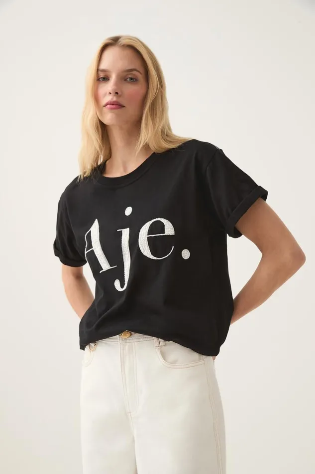 Aje Tees Beyond Embellished Logo Tee Blackwhite Logo 8211 Women