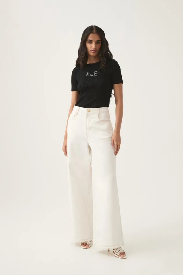 Aje Tees Depths Slim Fit Knit Tee Blackivory 8211 Women