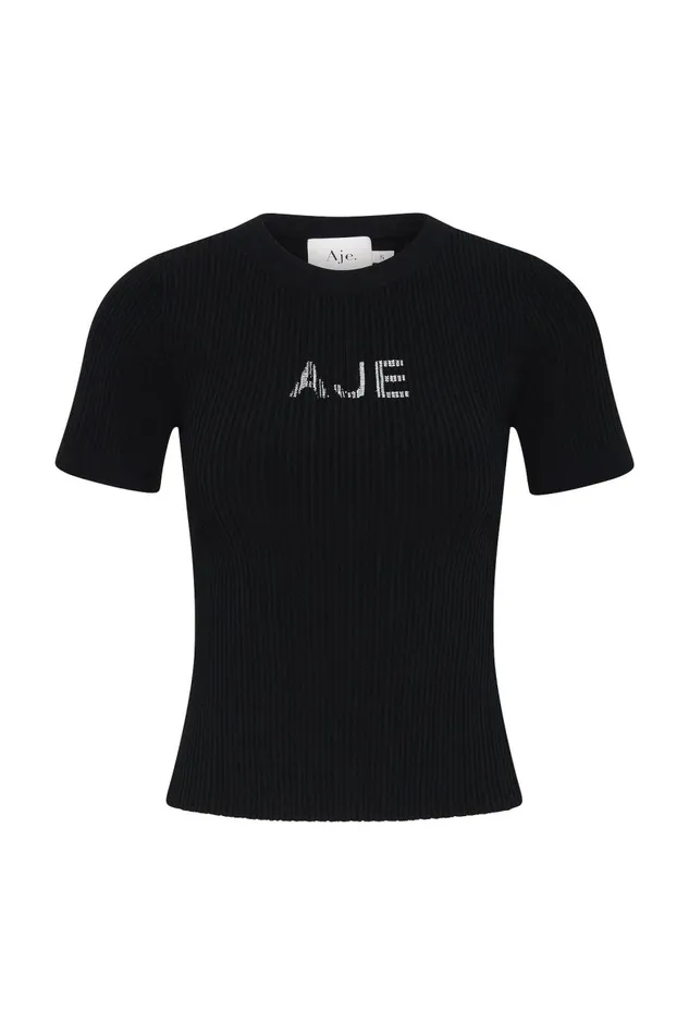 Aje Tees Depths Slim Fit Knit Tee Blackivory 8211 Women