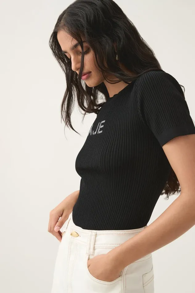 Aje Tees Depths Slim Fit Knit Tee Blackivory 8211 Women