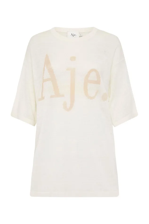 Aje Tees Elvira Oversized Linen Tee Ivorybeige Logo 8211 Women