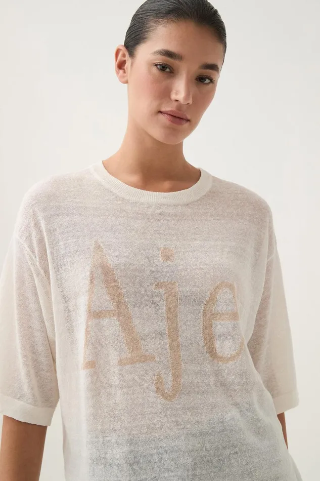 Aje Tees Elvira Oversized Linen Tee Ivorybeige Logo 8211 Women