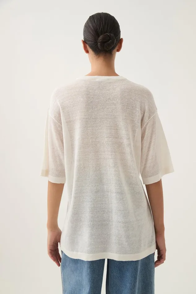 Aje Tees Elvira Oversized Linen Tee Ivorybeige Logo 8211 Women