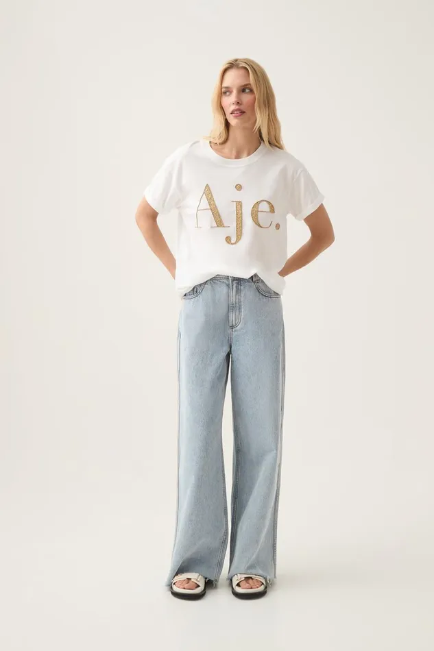 Aje Tees Within Embellished Logo Tee Whitegold 8211 Women