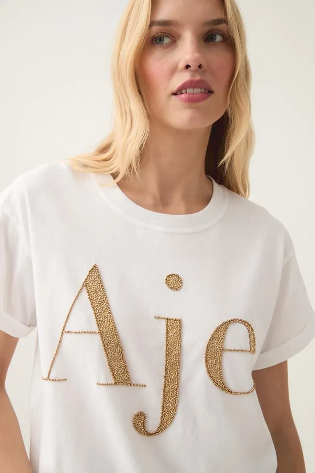 Aje Tees Within Embellished Logo Tee Whitegold 8211 Women