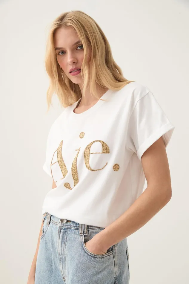 Aje Tees Within Embellished Logo Tee Whitegold 8211 Women