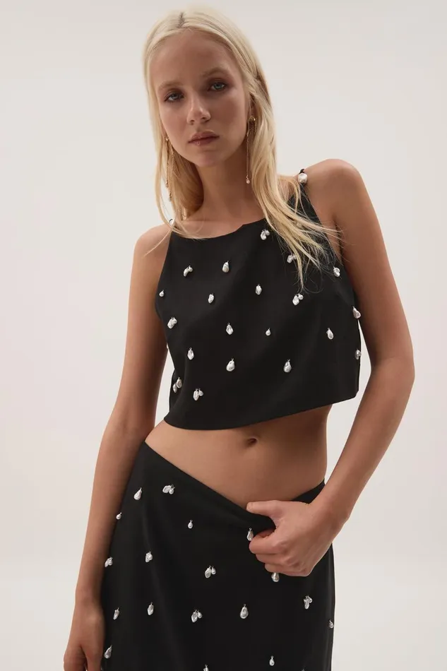 Aje Tops Akoya Crop Top Black 8211 Women Aje Tops Akoya Crop Top Black 8211 Women