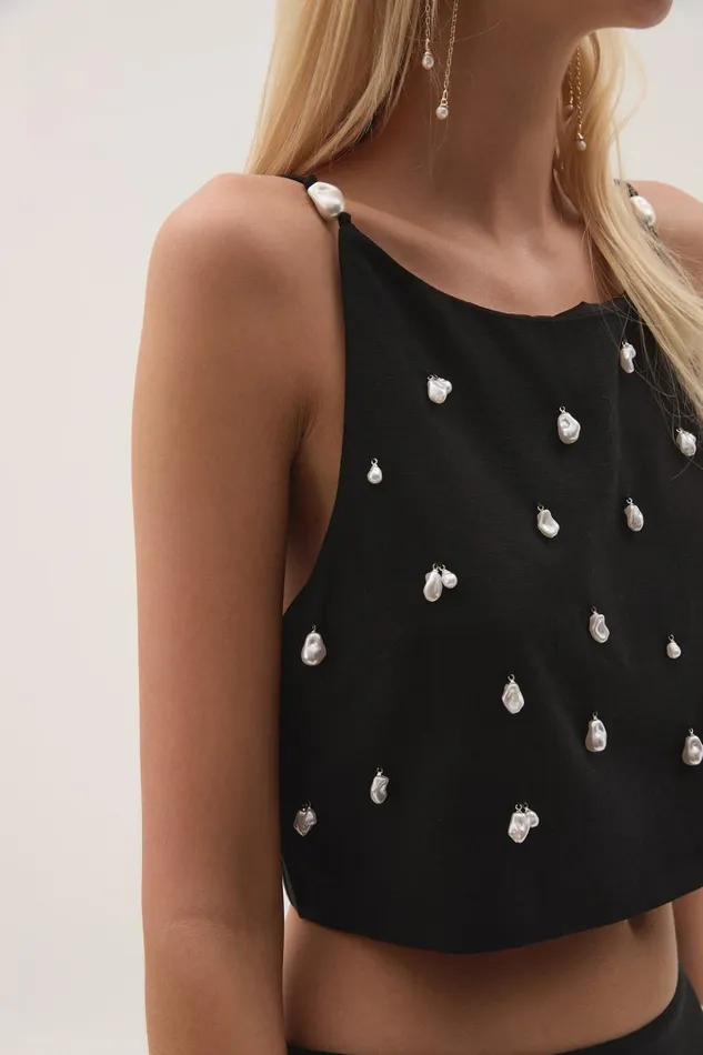 Aje Tops Akoya Crop Top Black 8211 Women Aje Tops Akoya Crop Top Black 8211 Women