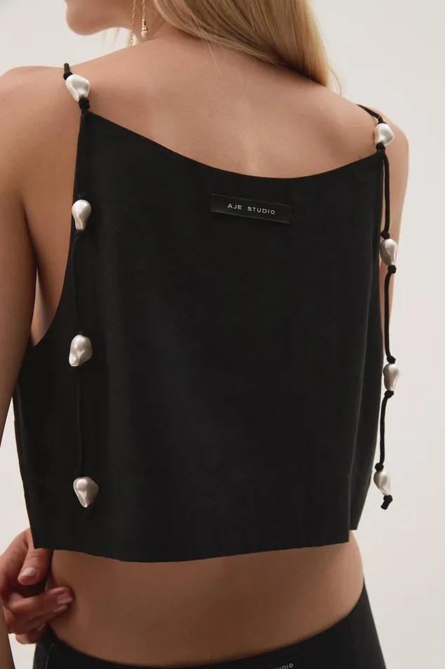 Aje Tops Akoya Crop Top Black 8211 Women Aje Tops Akoya Crop Top Black 8211 Women