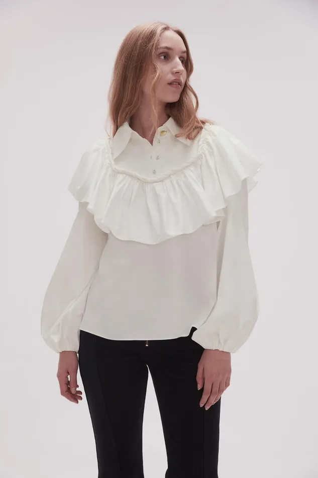 Aje Tops Anne Twisted Flounce Blouse Ivory 8211 Women