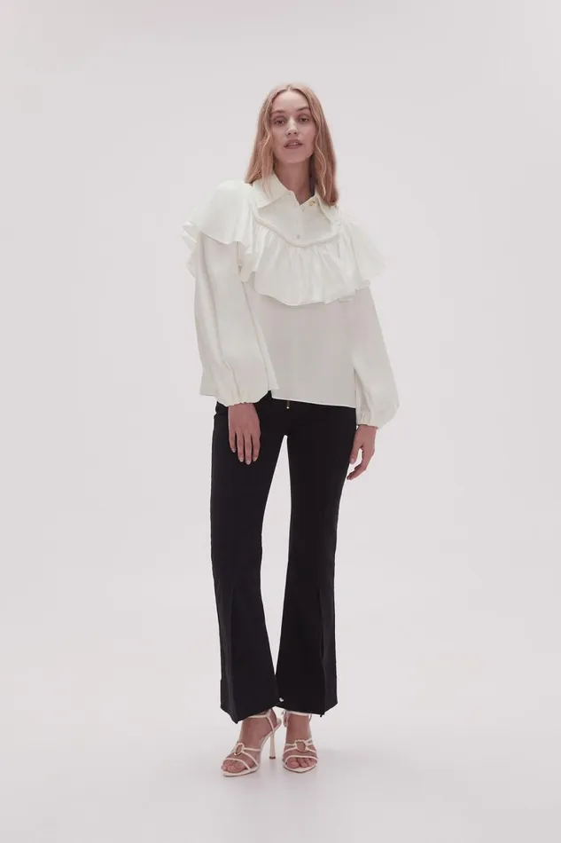 Aje Tops Anne Twisted Flounce Blouse Ivory 8211 Women Aje Tops Anne Twisted Flounce Blouse Ivory 8211 Women