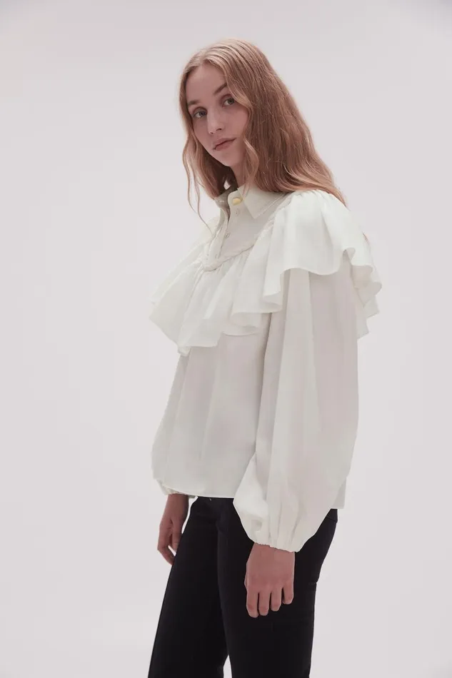 Aje Tops Anne Twisted Flounce Blouse Ivory 8211 Women Aje Tops Anne Twisted Flounce Blouse Ivory 8211 Women