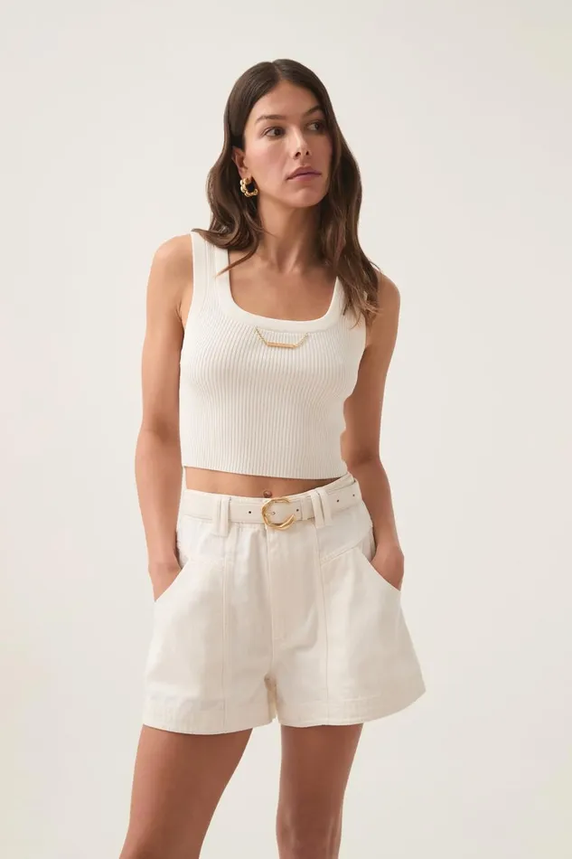 Aje Tops Estella Cropped Knit Tank Ivory 8211 Women