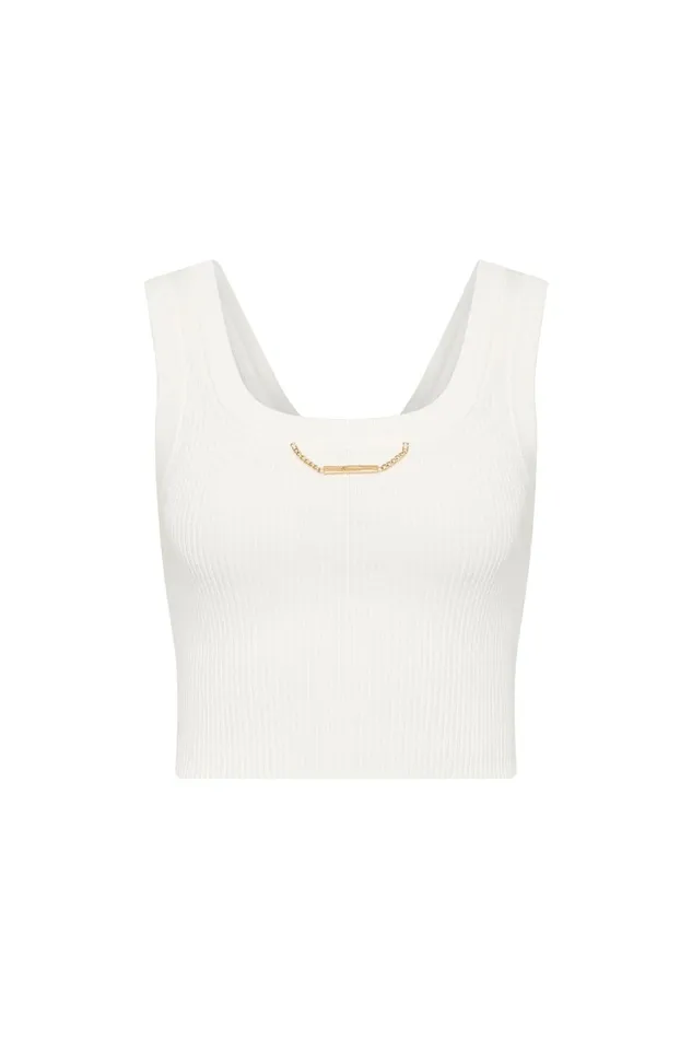 Aje Tops Estella Cropped Knit Tank Ivory 8211 Women Aje Tops Estella Cropped Knit Tank Ivory 8211 Women
