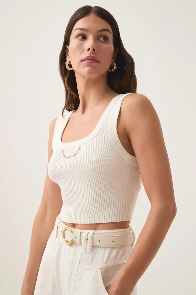 Aje Tops Estella Cropped Knit Tank Ivory 8211 Women Aje Tops Estella Cropped Knit Tank Ivory 8211 Women