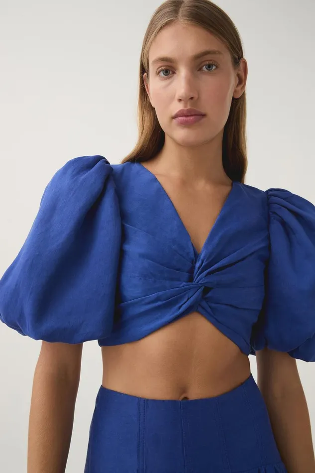 Aje Tops Reverb Puff Sleeve Cropped Top Cobalt Blue 8211 Women Aje Tops Reverb Puff Sleeve Cropped Top Cobalt Blue 8211 Women