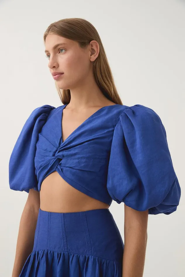 Aje Tops Reverb Puff Sleeve Cropped Top Cobalt Blue 8211 Women Aje Tops Reverb Puff Sleeve Cropped Top Cobalt Blue 8211 Women