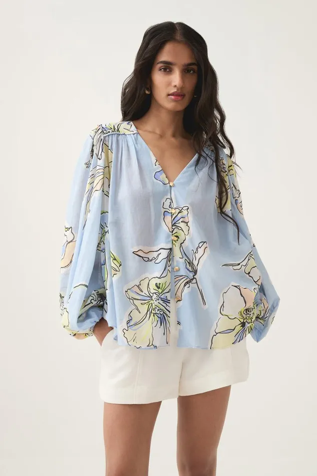 Aje Tops Romantica Blouse Blue Hibiscus 8211 Women