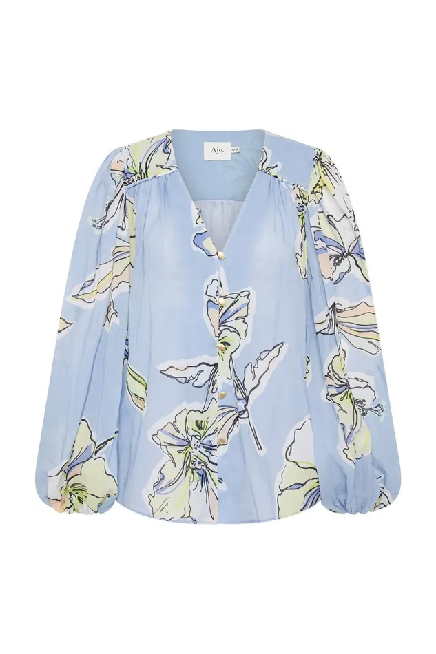 Aje Tops Romantica Blouse Blue Hibiscus 8211 Women Aje Tops Romantica Blouse Blue Hibiscus 8211 Women