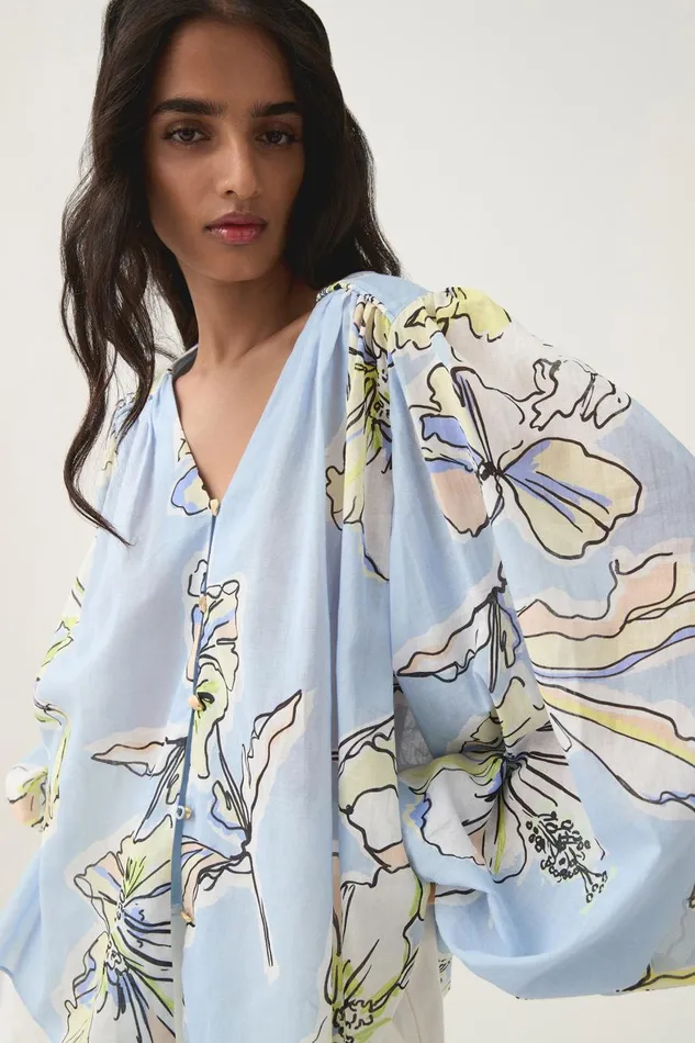 Aje Tops Romantica Blouse Blue Hibiscus 8211 Women Aje Tops Romantica Blouse Blue Hibiscus 8211 Women
