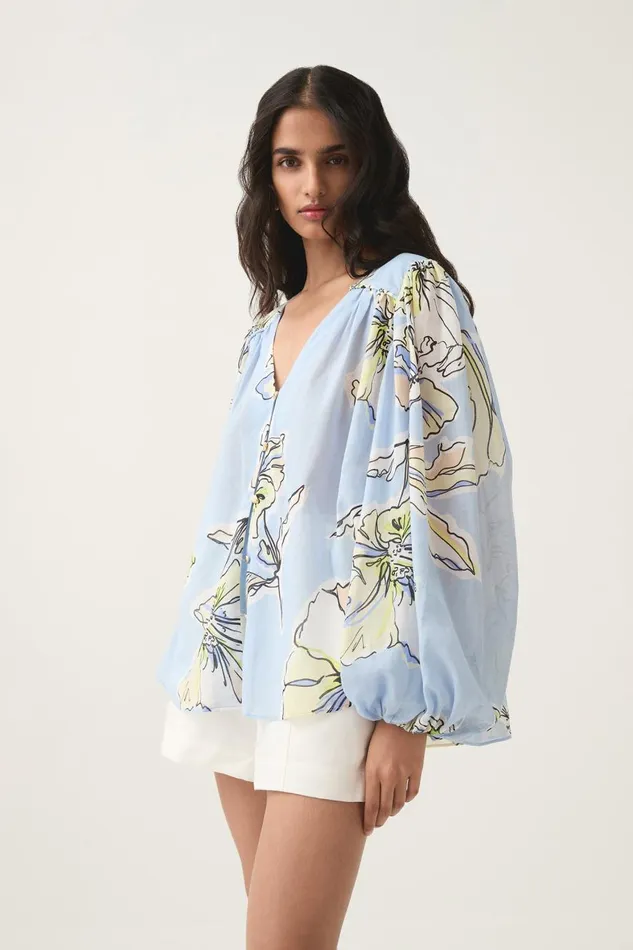 Aje Tops Romantica Blouse Blue Hibiscus 8211 Women Aje Tops Romantica Blouse Blue Hibiscus 8211 Women
