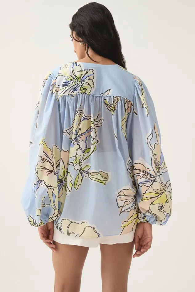 Aje Tops Romantica Blouse Blue Hibiscus 8211 Women Aje Tops Romantica Blouse Blue Hibiscus 8211 Women