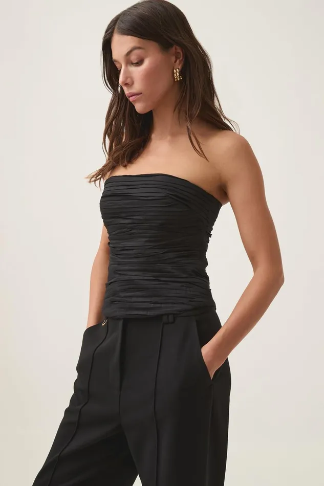 Aje Tops Sunbeam Ruched Bustier Black 8211 Women Aje Tops Sunbeam Ruched Bustier Black 8211 Women