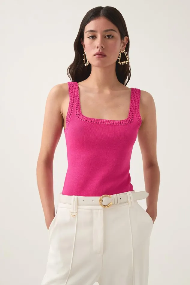 Aje Tops Tazia Crocheted Edge Tank Azalea Pink 8211 Women