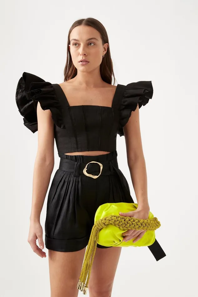 Aje Tops Vanades Frill Crop Top Black 8211 Women