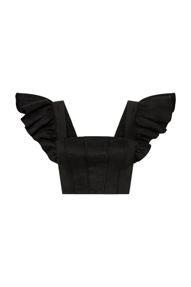 Aje Tops Vanades Frill Crop Top Black 8211 Women Aje Tops Vanades Frill Crop Top Black 8211 Women