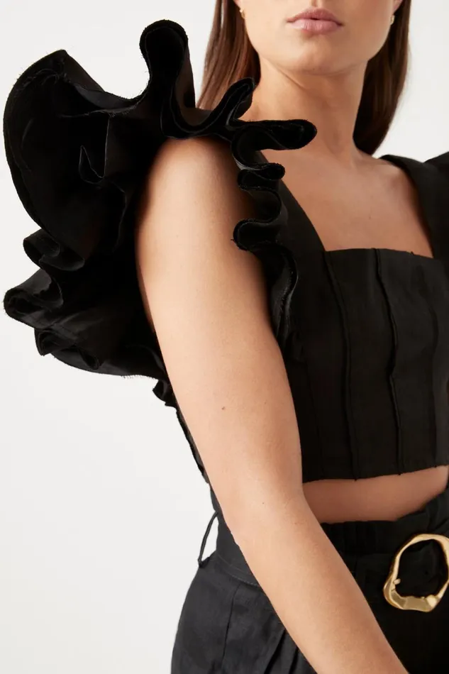 Aje Tops Vanades Frill Crop Top Black 8211 Women Aje Tops Vanades Frill Crop Top Black 8211 Women