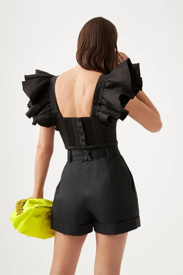 Aje Tops Vanades Frill Crop Top Black 8211 Women Aje Tops Vanades Frill Crop Top Black 8211 Women