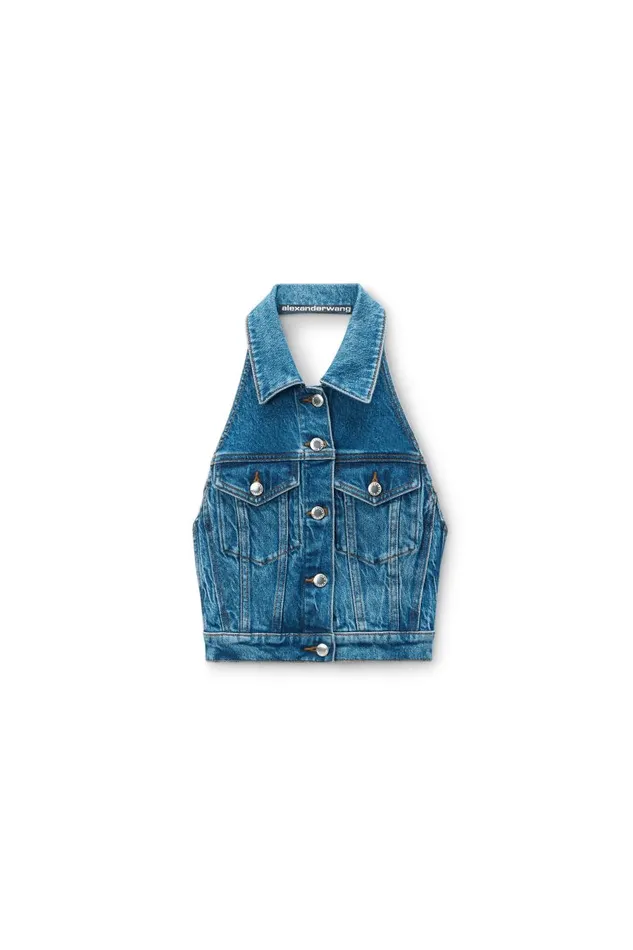 Alexander Wang Denim Women Halter Top In Comfort Stretch Denim