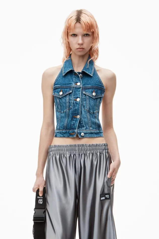Alexander Wang Denim Women Halter Top In Comfort Stretch Denim