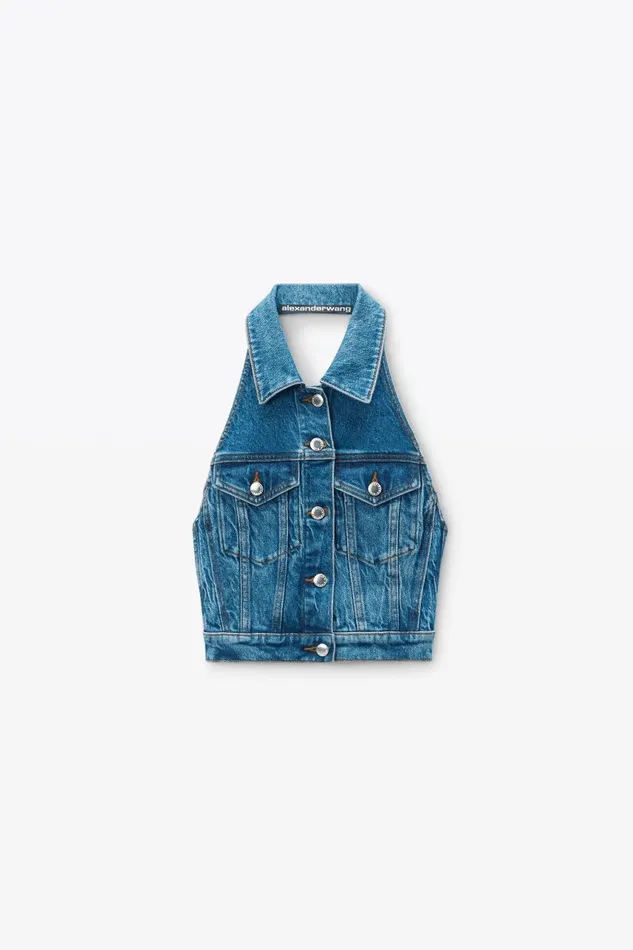 Alexander Wang Denim Women Halter Top In Comfort Stretch Denim