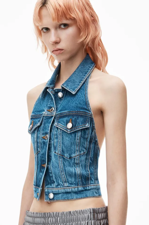 Alexander Wang Denim Women Halter Top In Comfort Stretch Denim