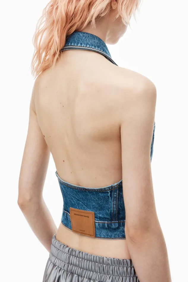 Alexander Wang Denim Women Halter Top In Comfort Stretch Denim