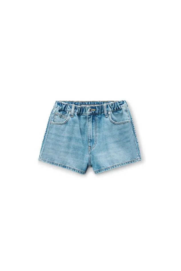 Alexander Wang Denim Women Marathon LogoEmbossed Denim Balloon Jogger Shorts