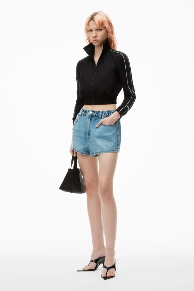 Alexander Wang Denim Women Marathon LogoEmbossed Denim Balloon Jogger Shorts