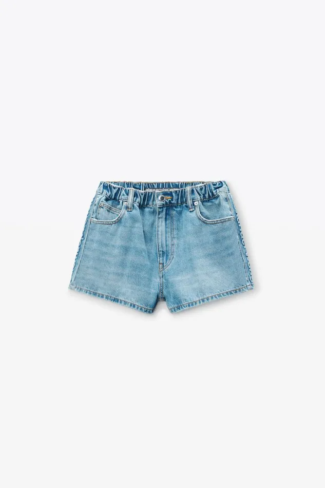 Alexander Wang Denim Women Marathon LogoEmbossed Denim Balloon Jogger Shorts