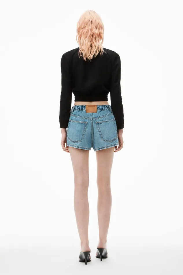 Alexander Wang Denim Women Marathon LogoEmbossed Denim Balloon Jogger Shorts