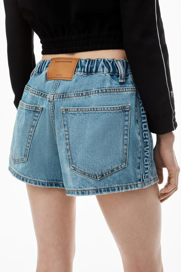 Alexander Wang Denim Women Marathon LogoEmbossed Denim Balloon Jogger Shorts