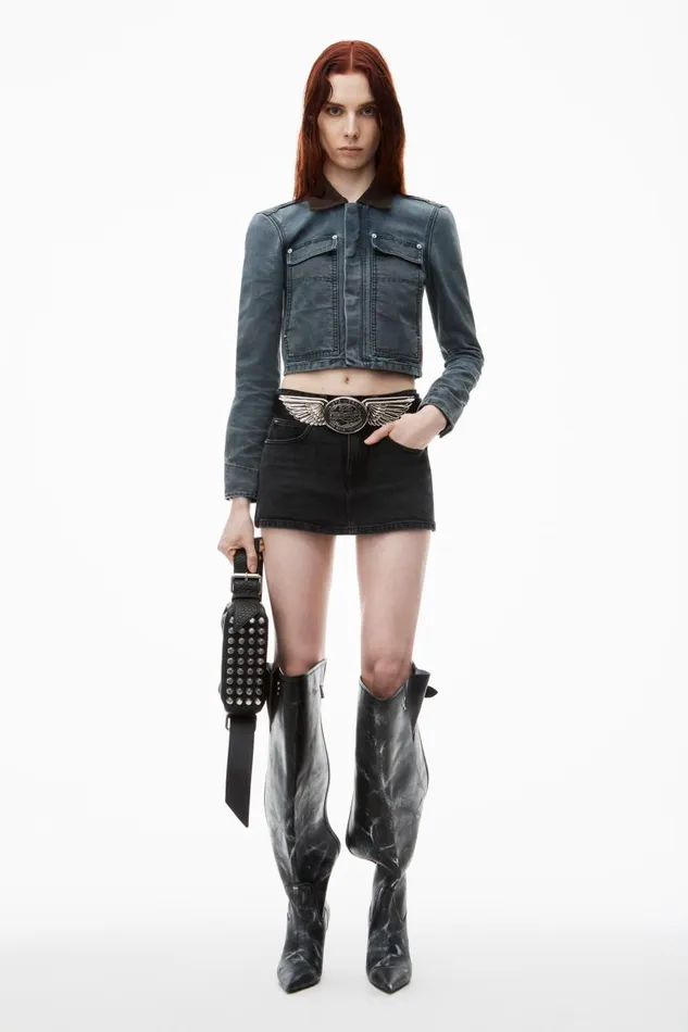 Alexander Wang Denim Women Mid Rise Mini Skort In Comfort Stretch Denim