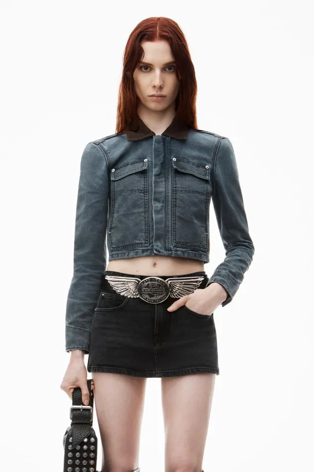 Alexander Wang Denim Women Mid Rise Mini Skort In Comfort Stretch Denim