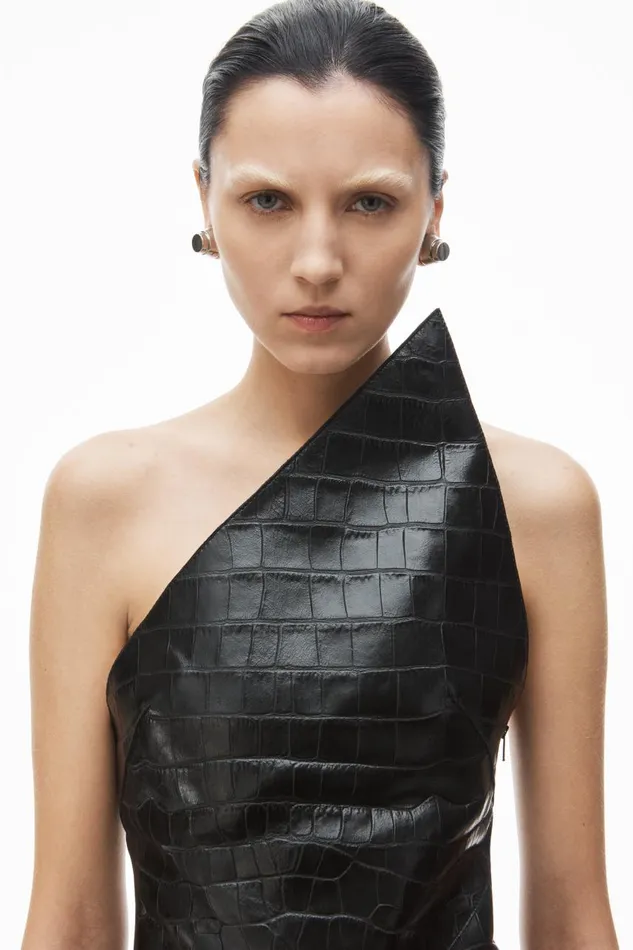Alexander Wang Dresses Women Pointed Midi Dress In CrocEmbossed Leather