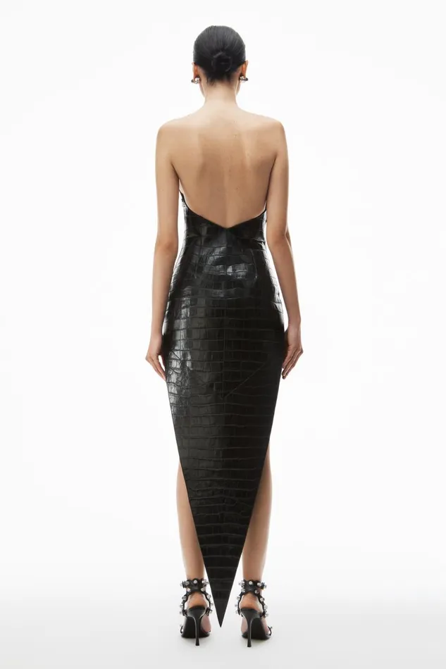 Alexander Wang Dresses Women Pointed Midi Dress In CrocEmbossed Leather